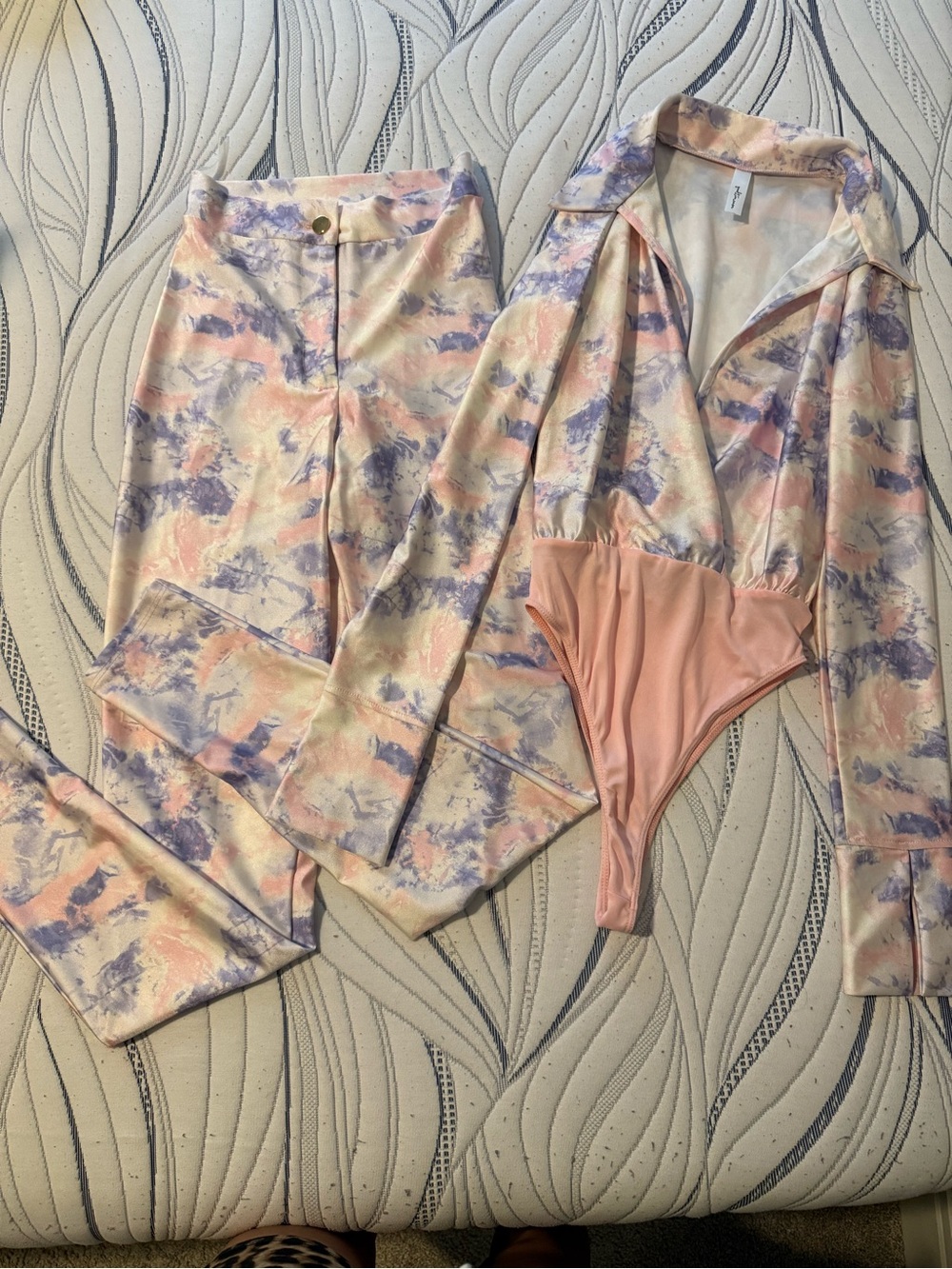 Source Unknown Pastel Tie-Dye Pants & Bodysuit Set - Peach, Lavender, Cream